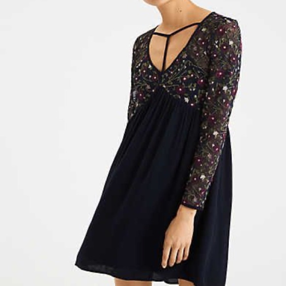 AE embroidered mesh empire dress